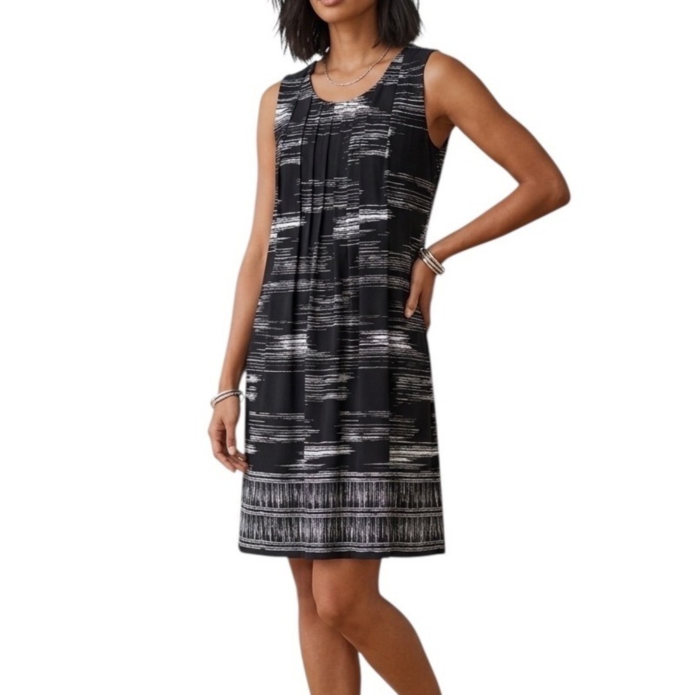 Ronni Nicole Womens Black White Abstract Stripe Sleeveless Pocket Shift Dress 6